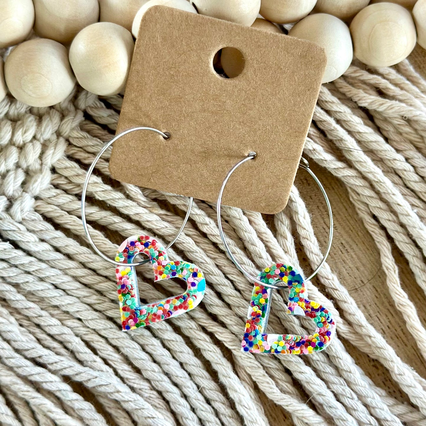 Tiny Heart Confetti Glitter Wire Hoops
