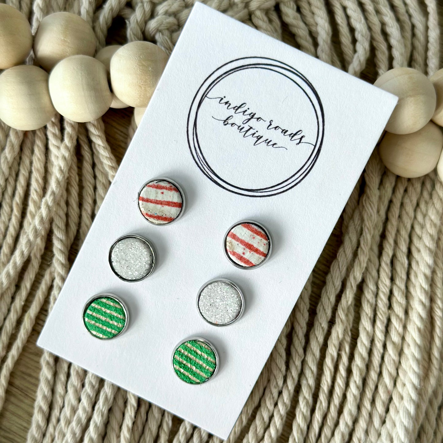 Christmas Stripes and Glitter Mini Stud Set