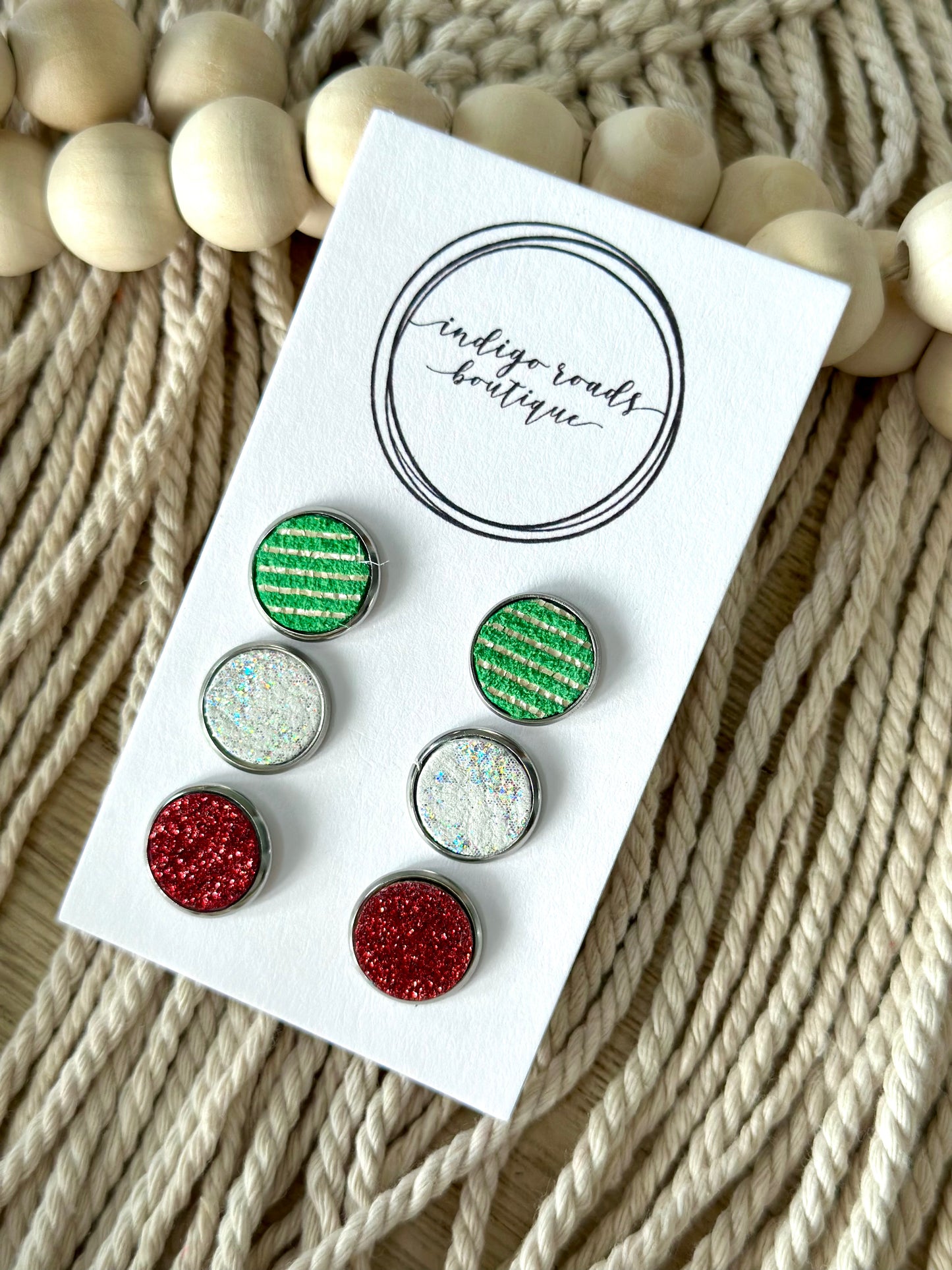 Christmas Stripes and Glitter Stud Set