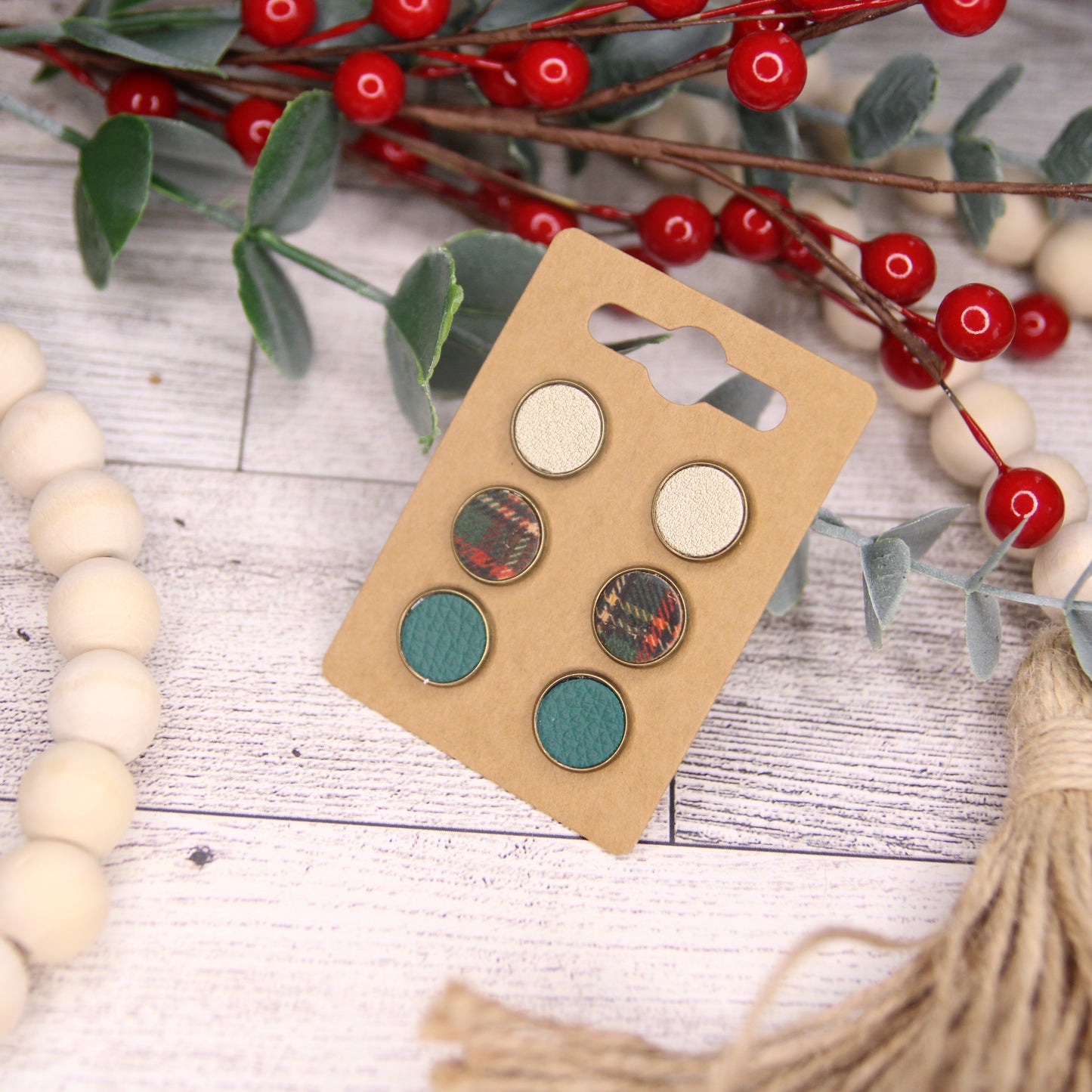 Christmas Stud Set- Green, Gold and Plaid