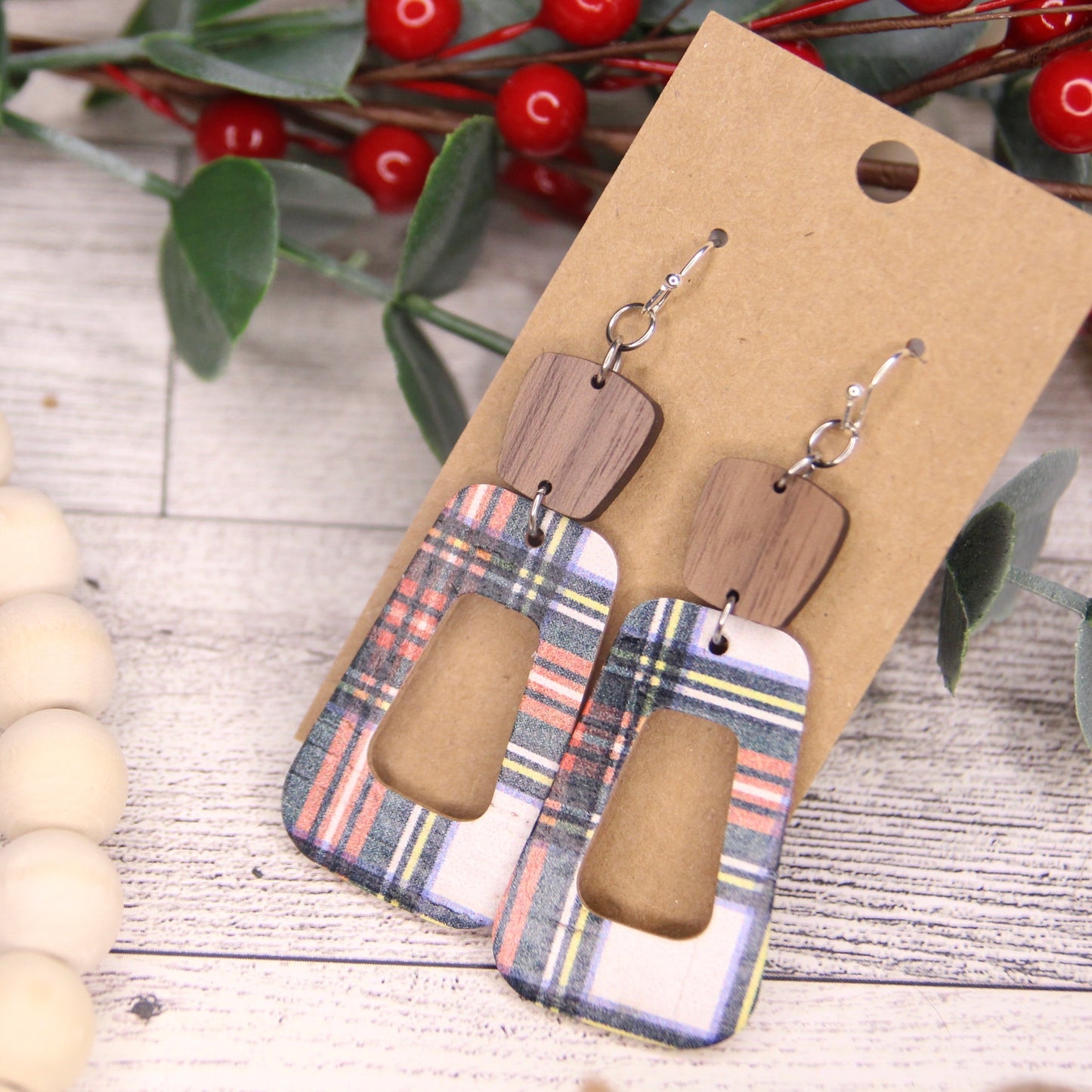 Christmas Plaid White Open Rectangle