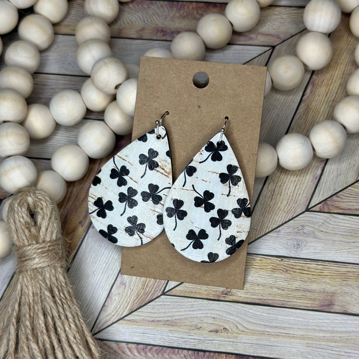 Black and White Shamrock Teardrop