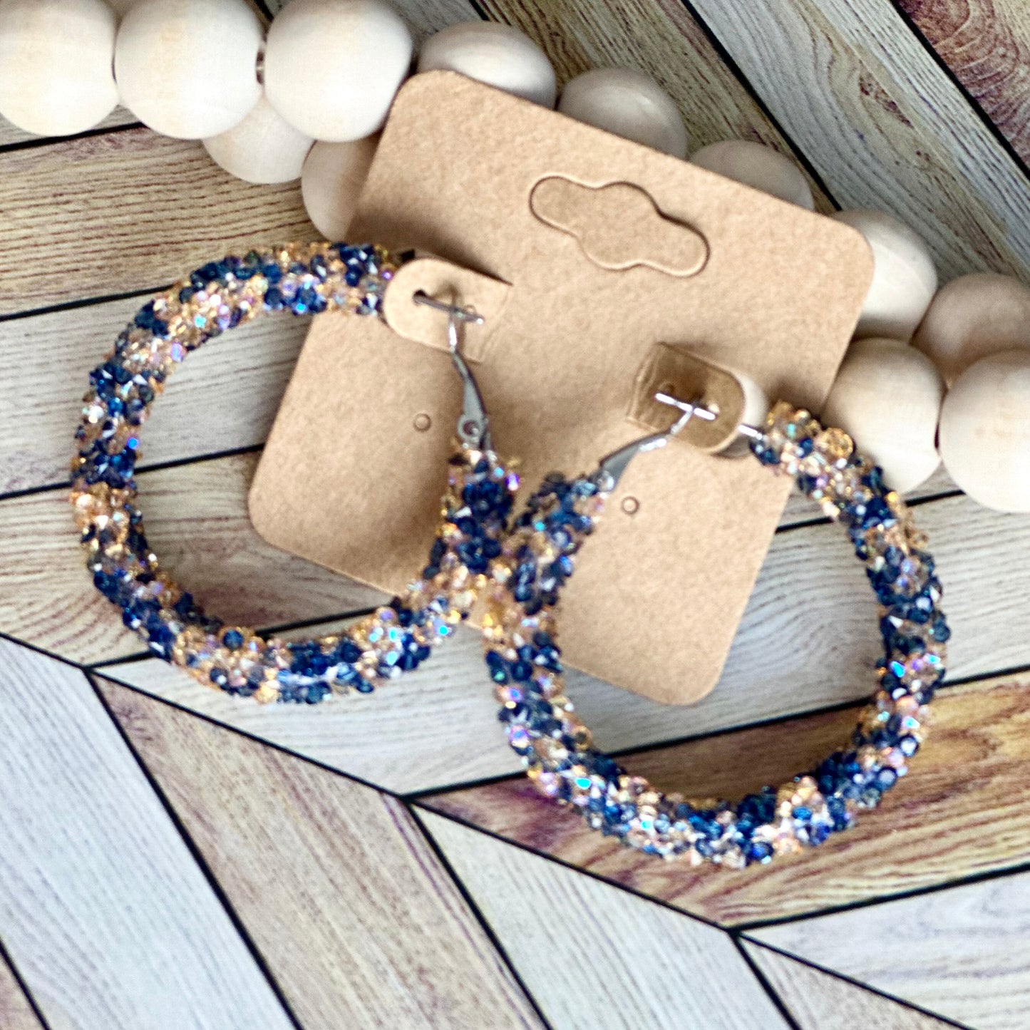 Navy and Gold  Chunky Rhinestone Hoops