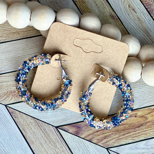 Navy and Gold  Chunky Rhinestone Hoops