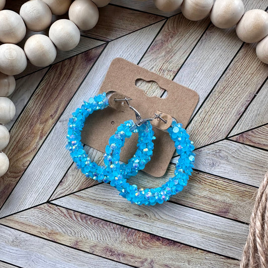 Bright Blue Super Chunky Rhinestone Hoops