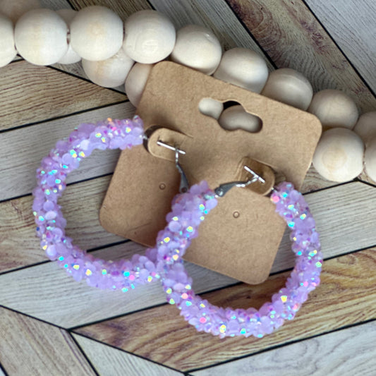 Lilac Super Chunky Rhinestone Hoops