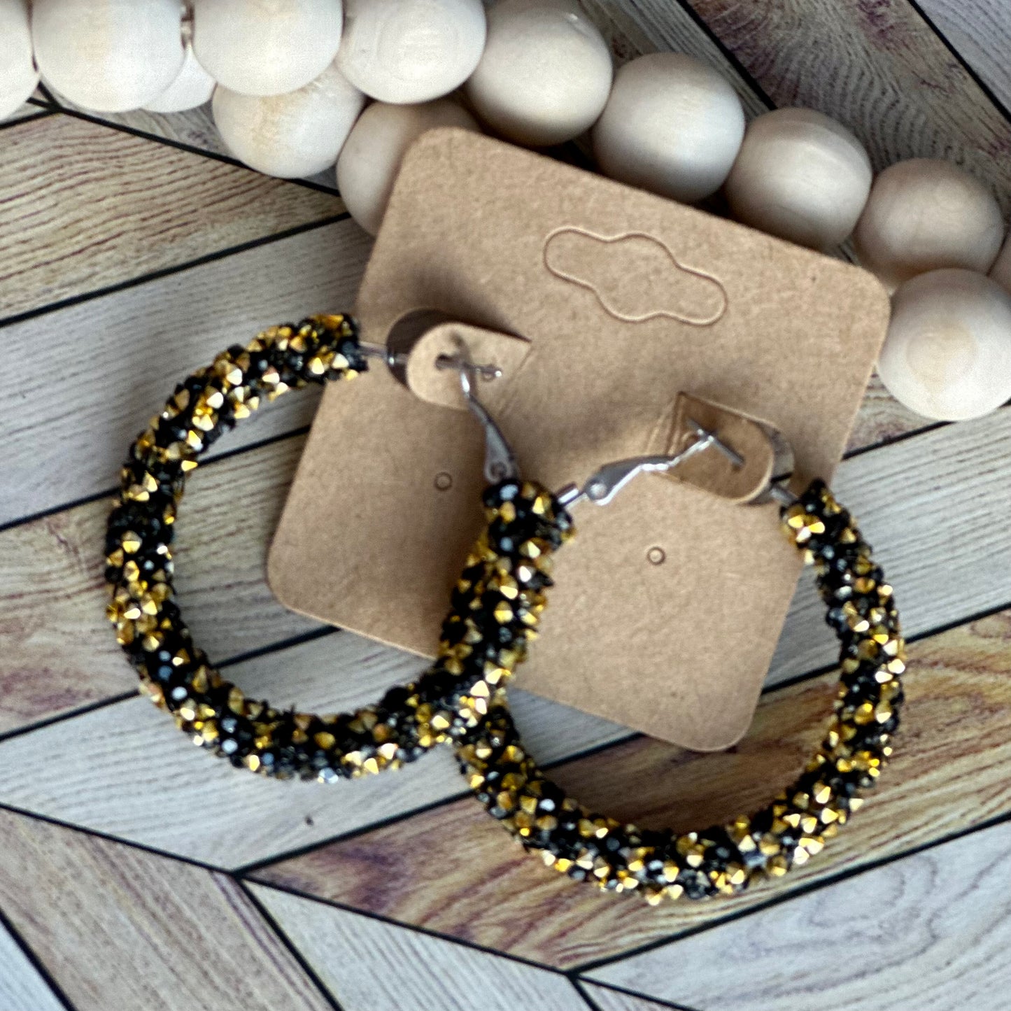 Black and Gold Chunky Rhinestone Hoops