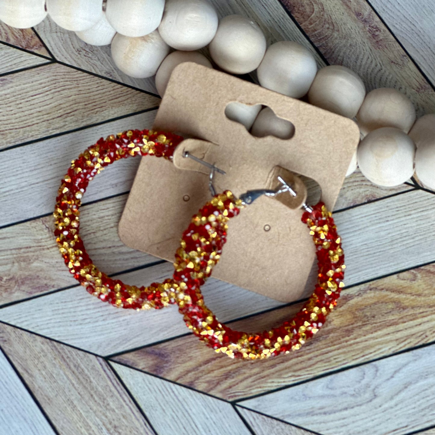 Red and Gold Chunky Rhinestone Hoops