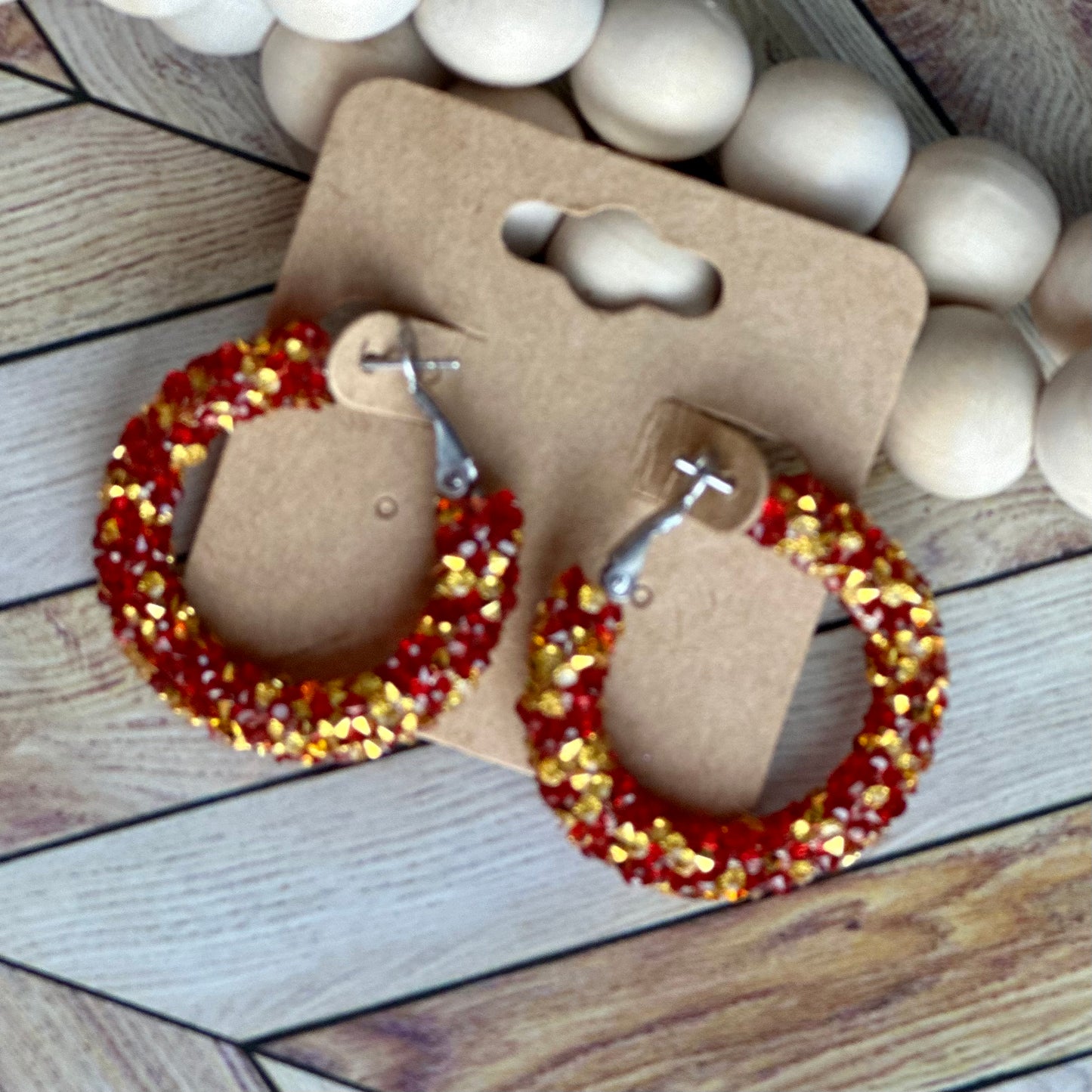 Red and Gold Chunky Rhinestone Hoops