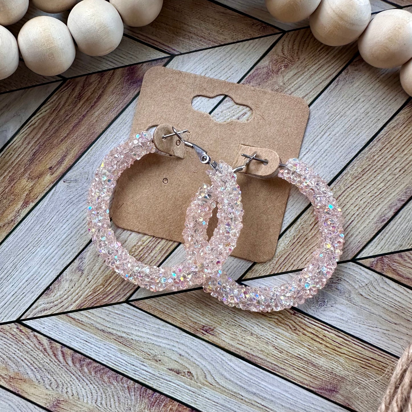 Nude Iridescent Chunky Rhinestone Hoops