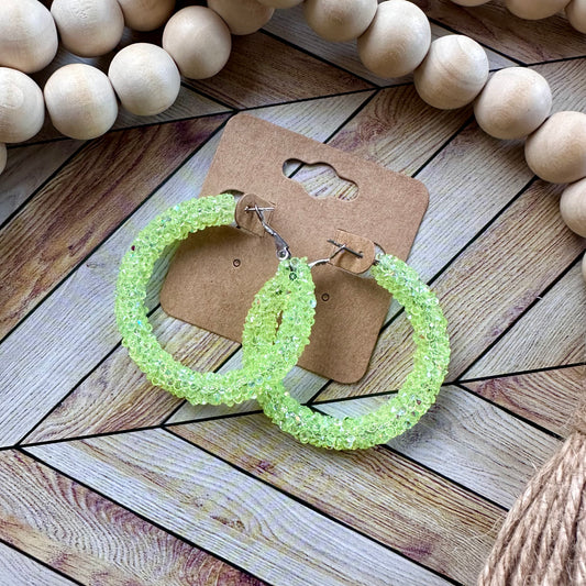 Neon Yellow Clear Chunky Rhinestone Hoops