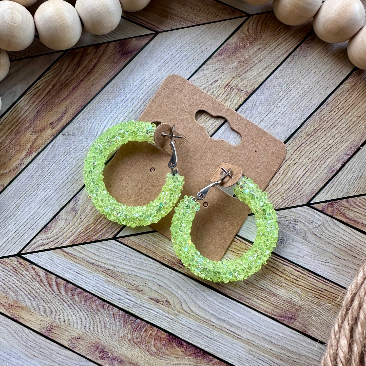 Neon Yellow Clear Chunky Rhinestone Hoops