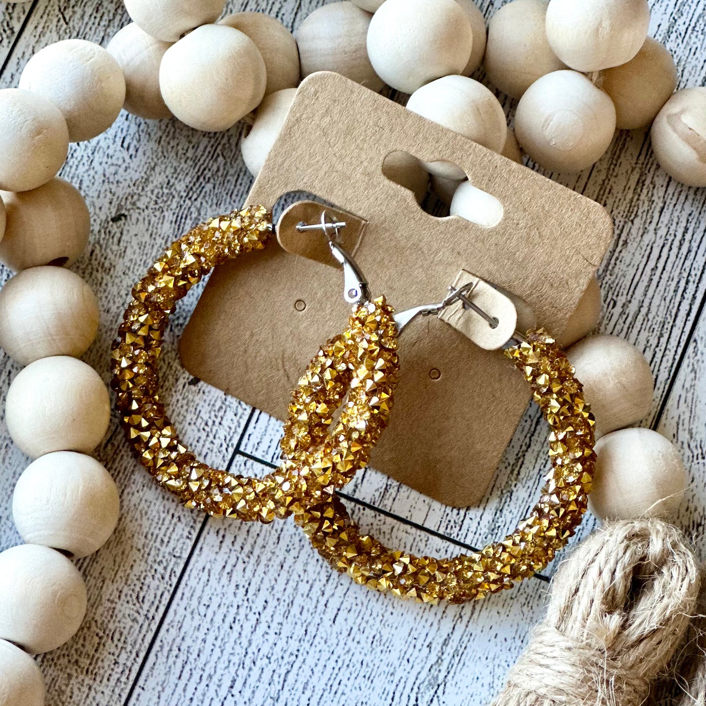 Gold Chunky Rhinestone Hoops