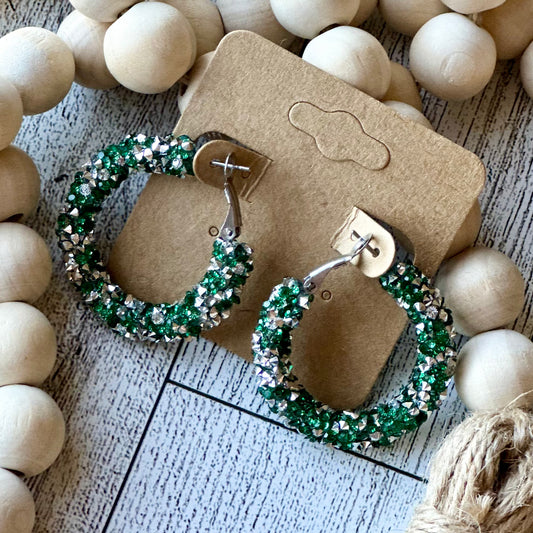 Green and Silver Chunky Rhinestone Hoops