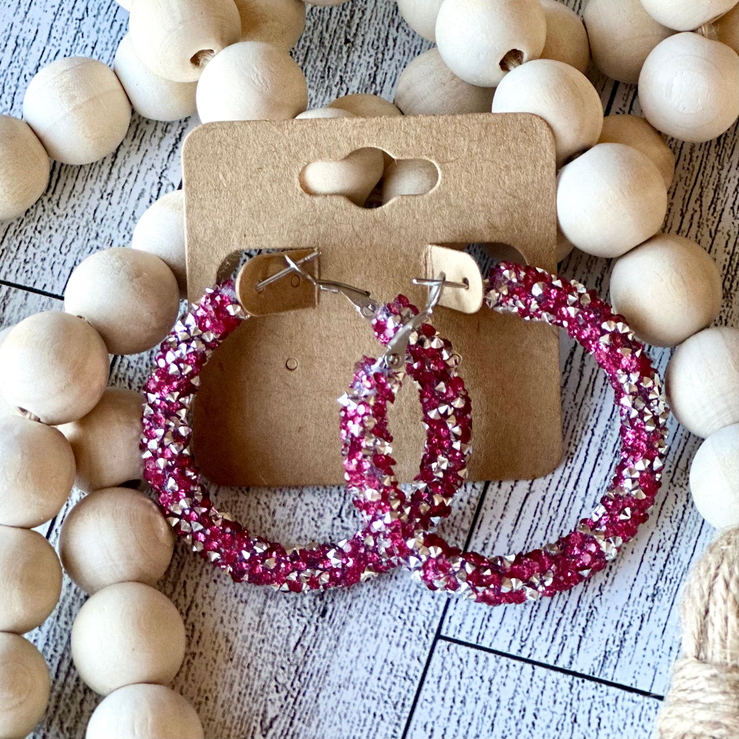 Magenta and Silver Chunky Rhinestone Hoops