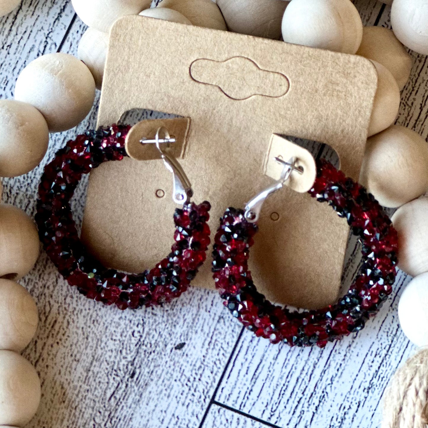 Black and Red Chunky Rhinestone Hoops