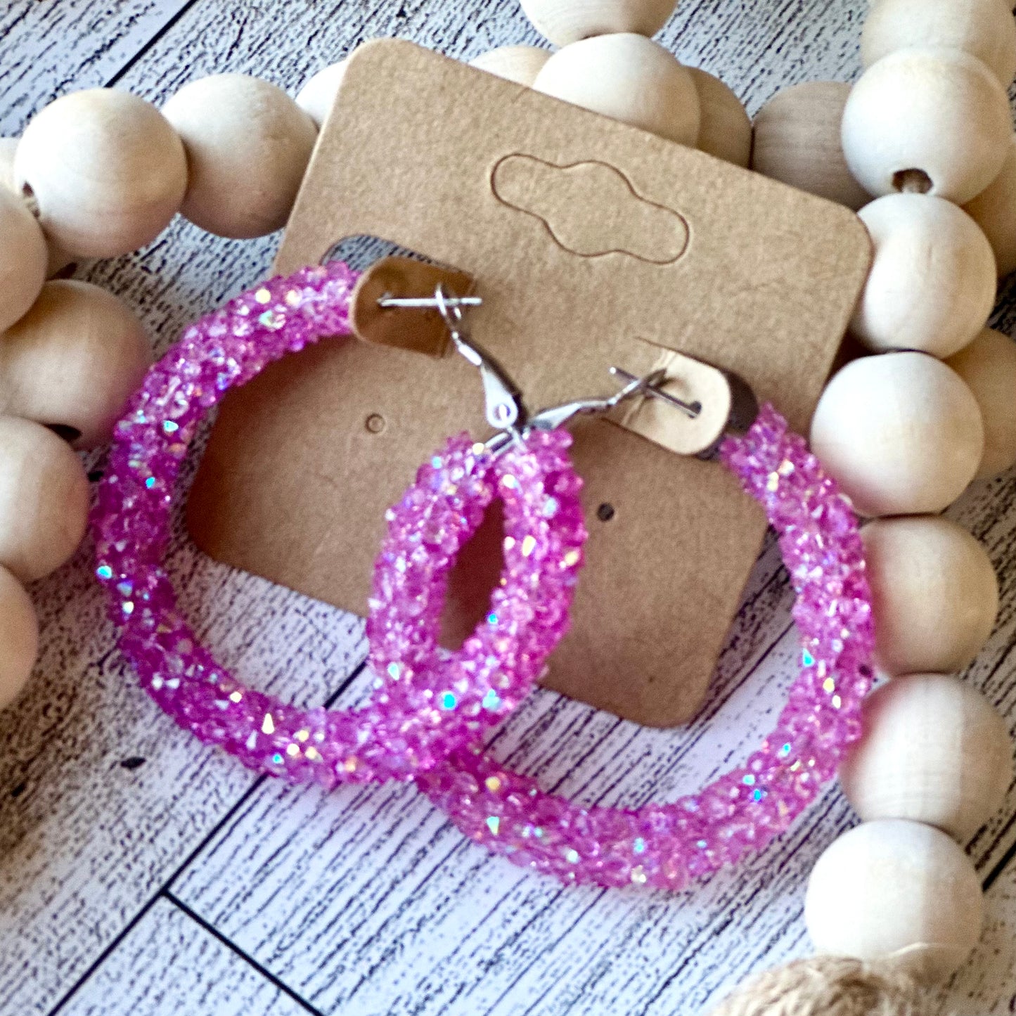 Clear Raspberry Chunky Rhinestone Hoops