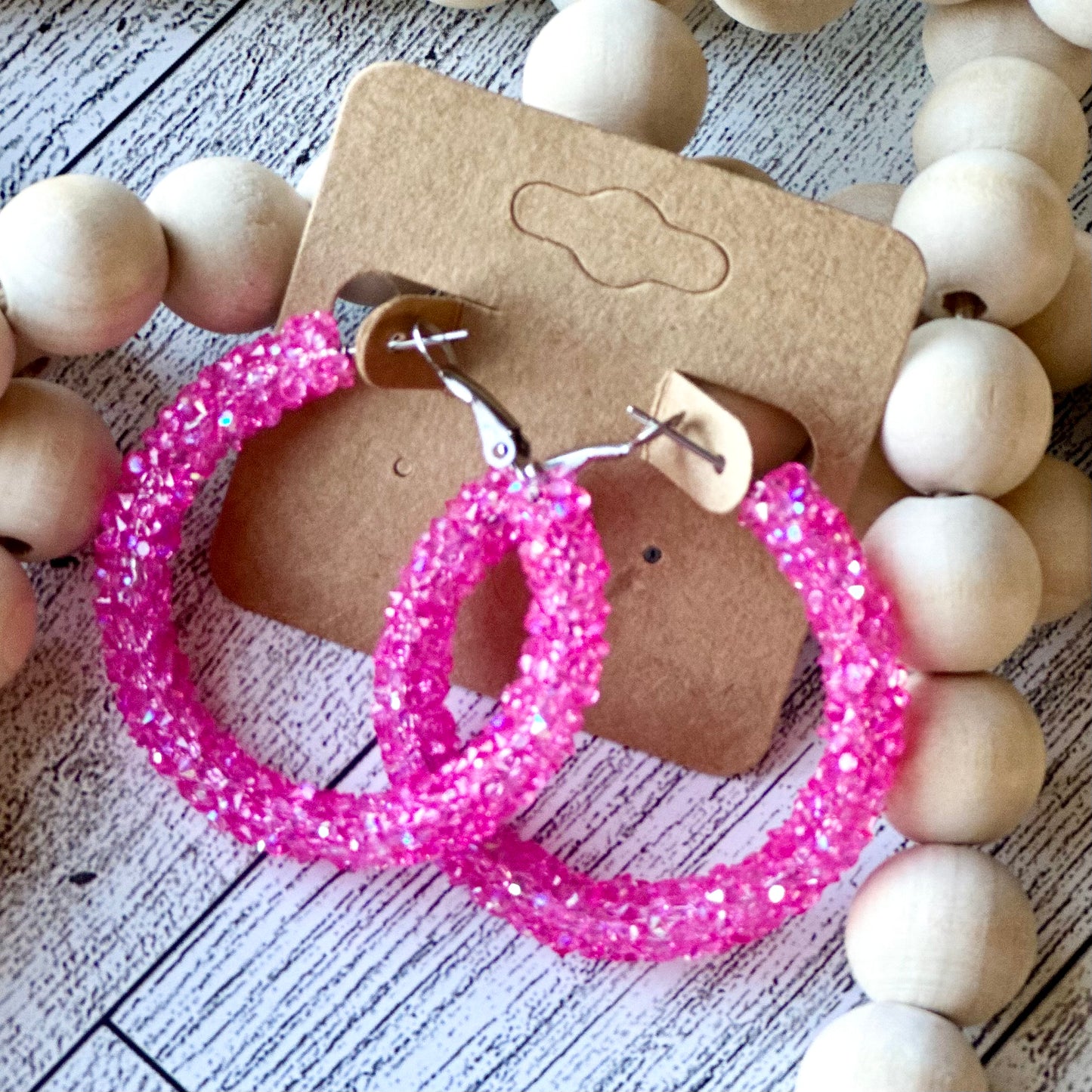 Clear Hot Pink Chunky Rhinestone Hoops