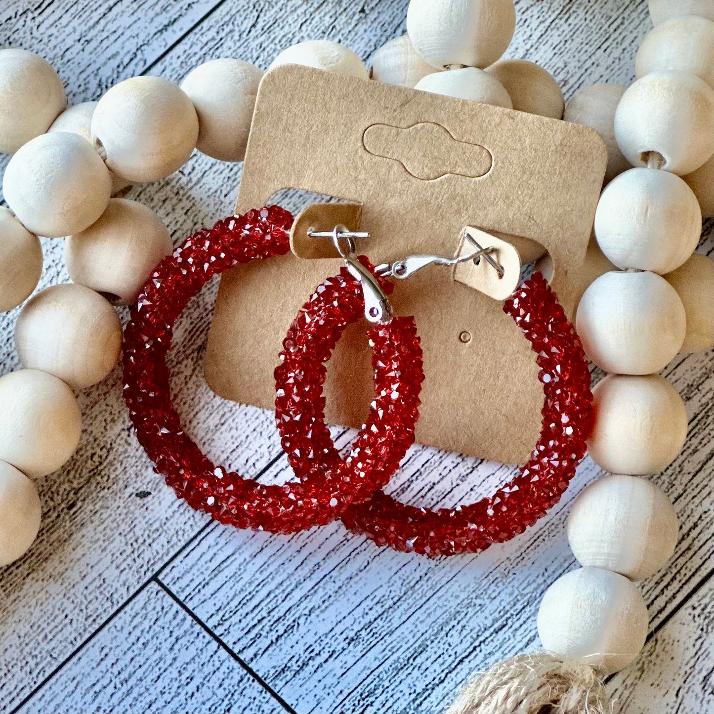 Clear Red Chunky Rhinestone Hoops