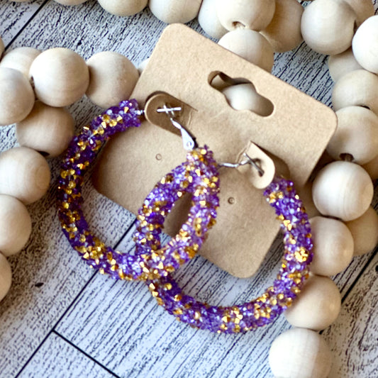 Clear Purple and Gold Rhinestone Hoops