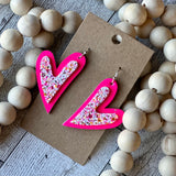 Neon Pink Glitter Stacked Hearts