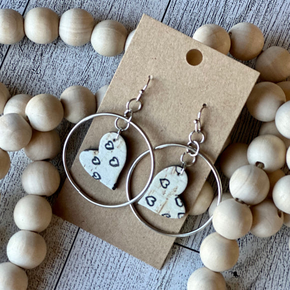 Hoops with Black and White Dangle Heart