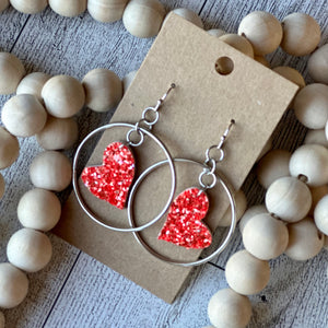 Hoops with Red Hot Glitter Dangle Heart
