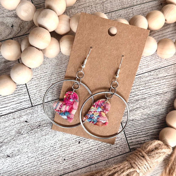 Hoops with Confetti Tweed Dangle Heart