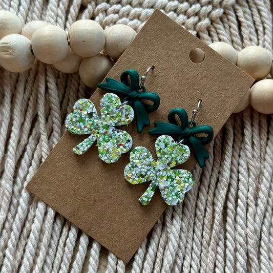 Small Glitter Shamrock with Green Bow