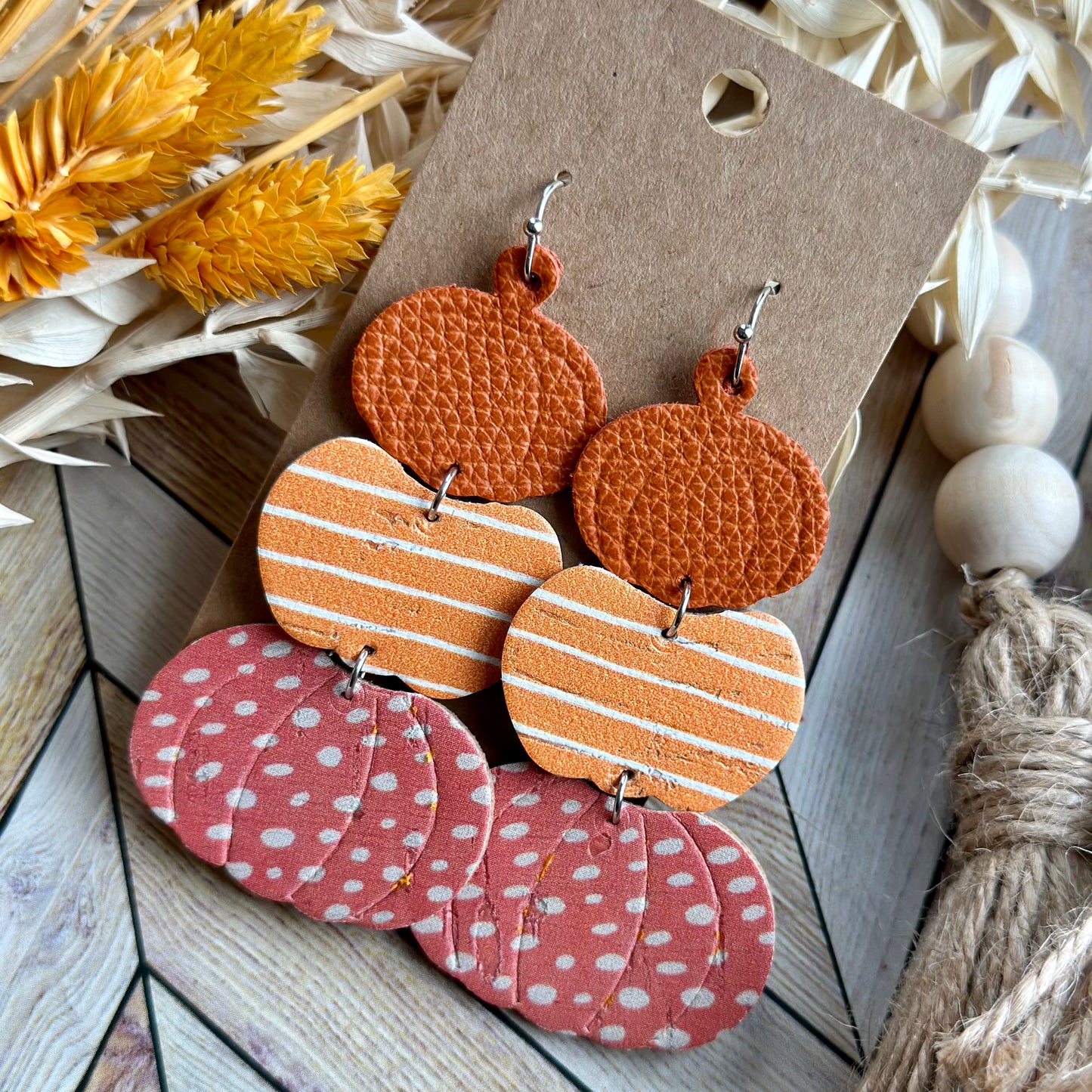 Orange Pattern Pumpkin Stack - Dots Bottom