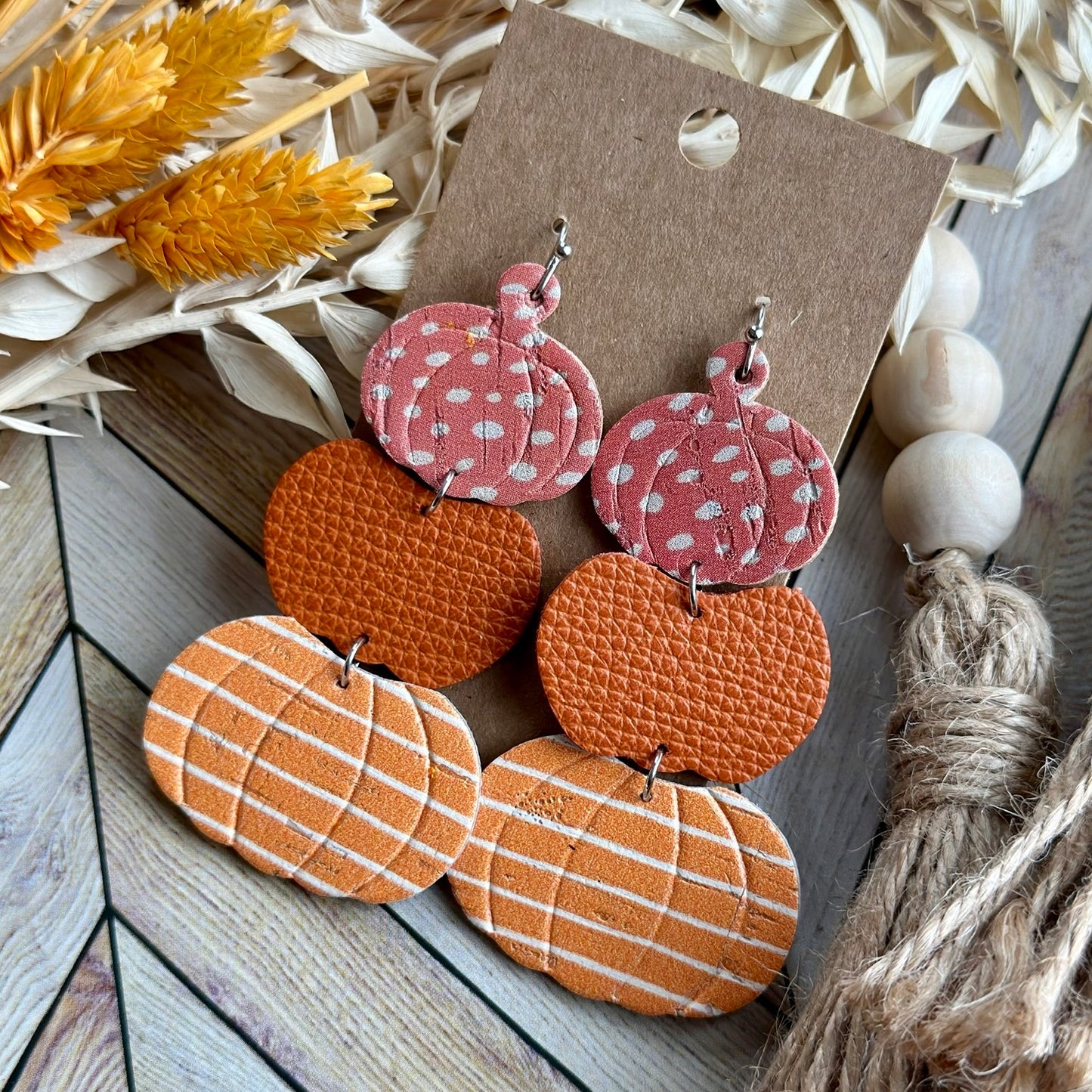 Orange Pattern Pumpkin Stack - Stripe Bottom