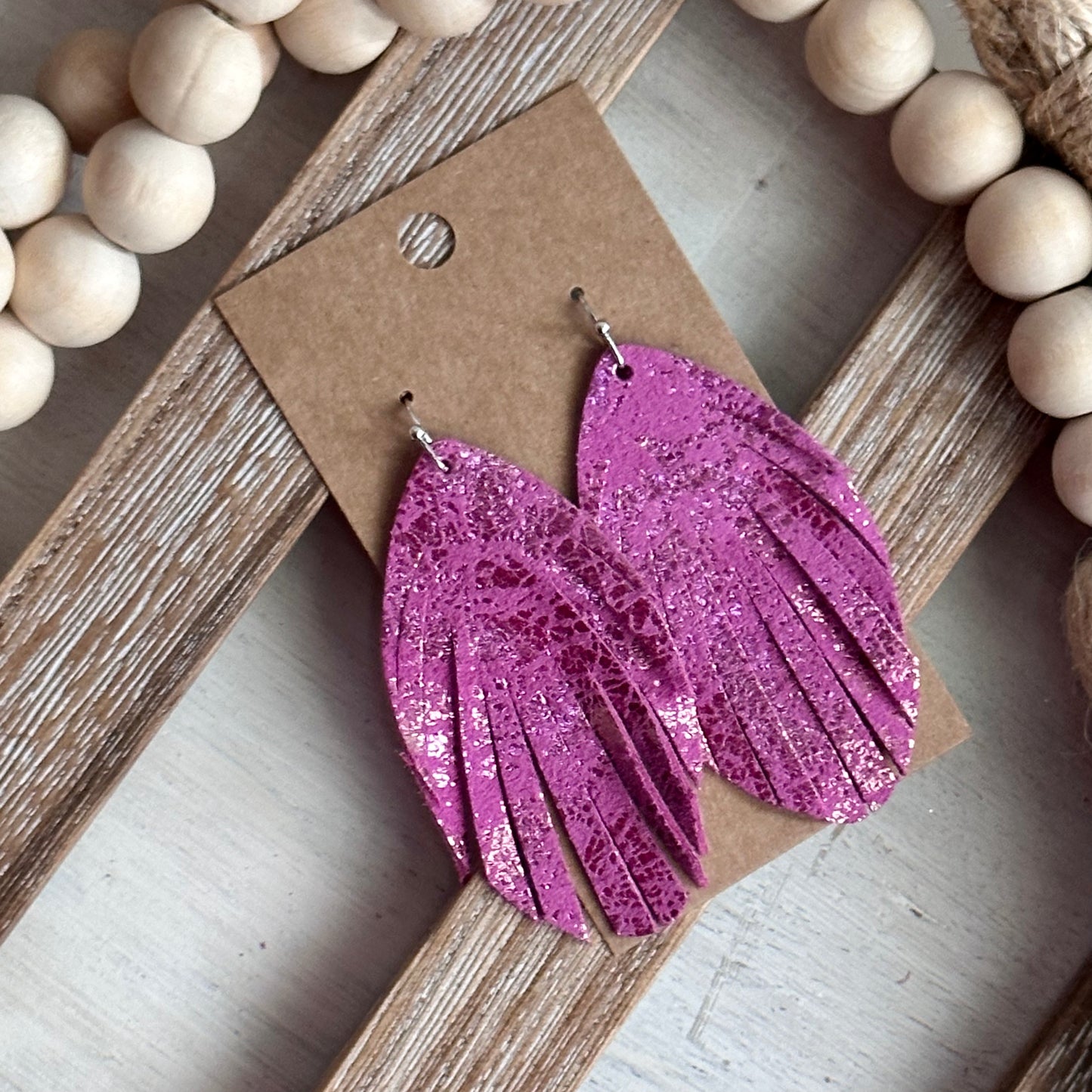 Fuchsia and Metallic Shimmer Fringe Feather