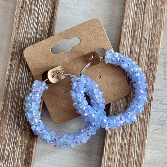 Periwinkle Super Chunky Rhinestone Hoops