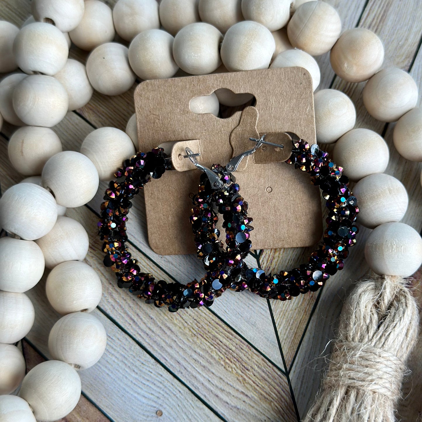 Fall Black Super Chunky Rhinestone Hoops