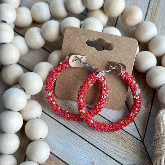 Watermelon Red Glitter Hoops