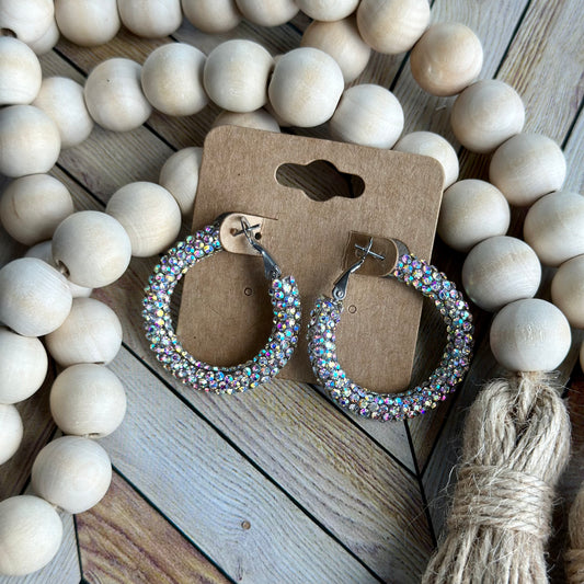 Iridescent Rhinestone Hoops