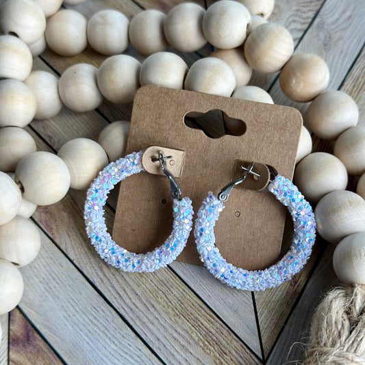 White Iridescent Glitter Hoops