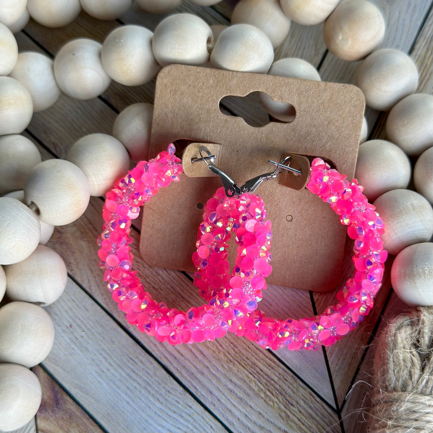 Hot Pink Super Chunky Rhinestone Hoops