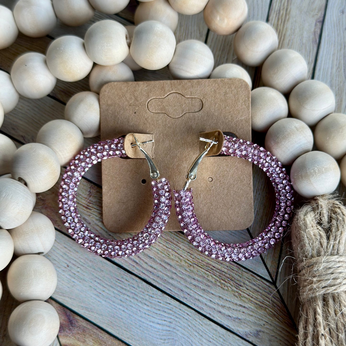 Light Pink Rhinestone Hoops