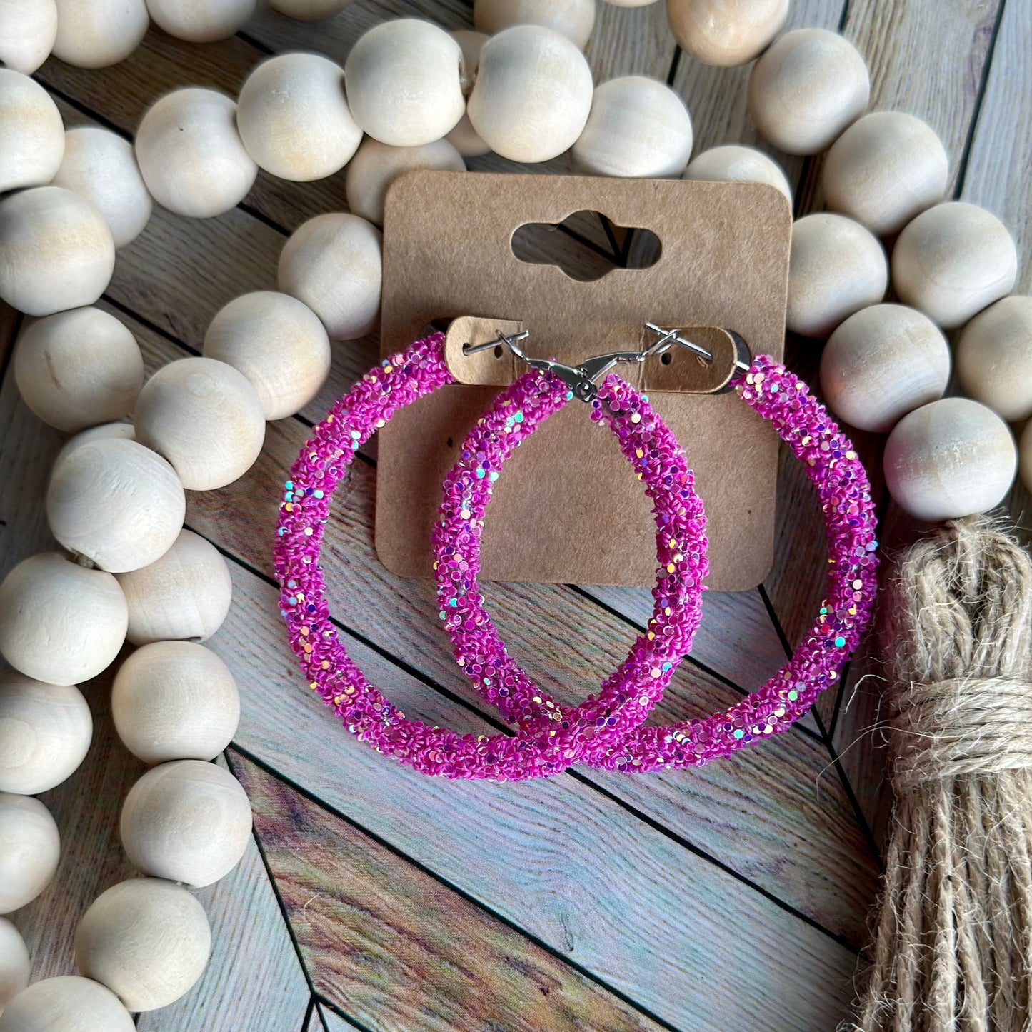 Fuchsia Glitter Hoops