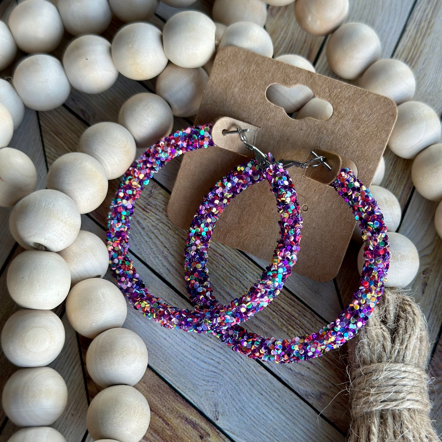 Purple Confetti Glitter Hoops