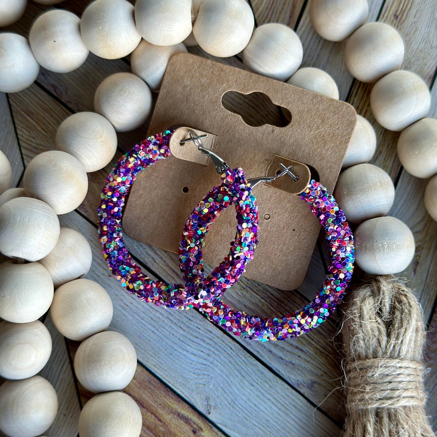 Purple Confetti Glitter Hoops