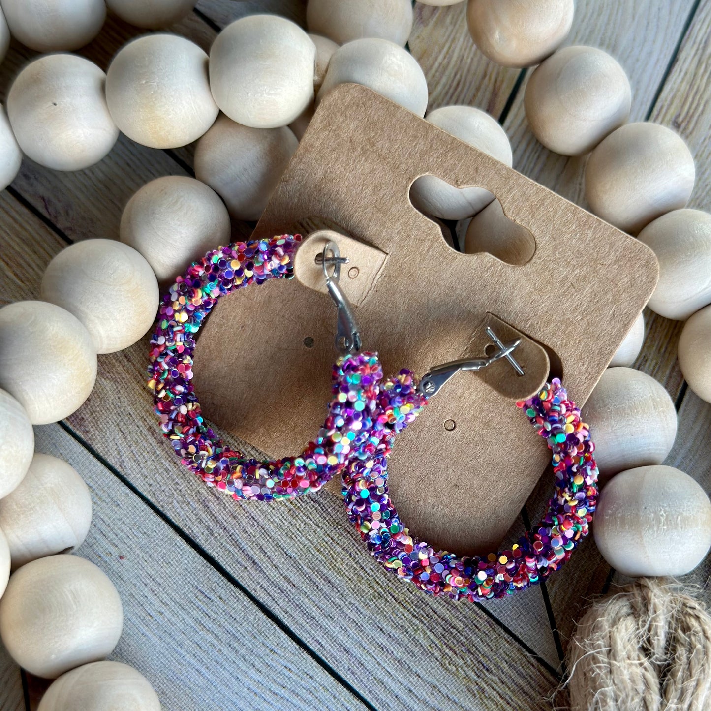 Purple Confetti Glitter Hoops