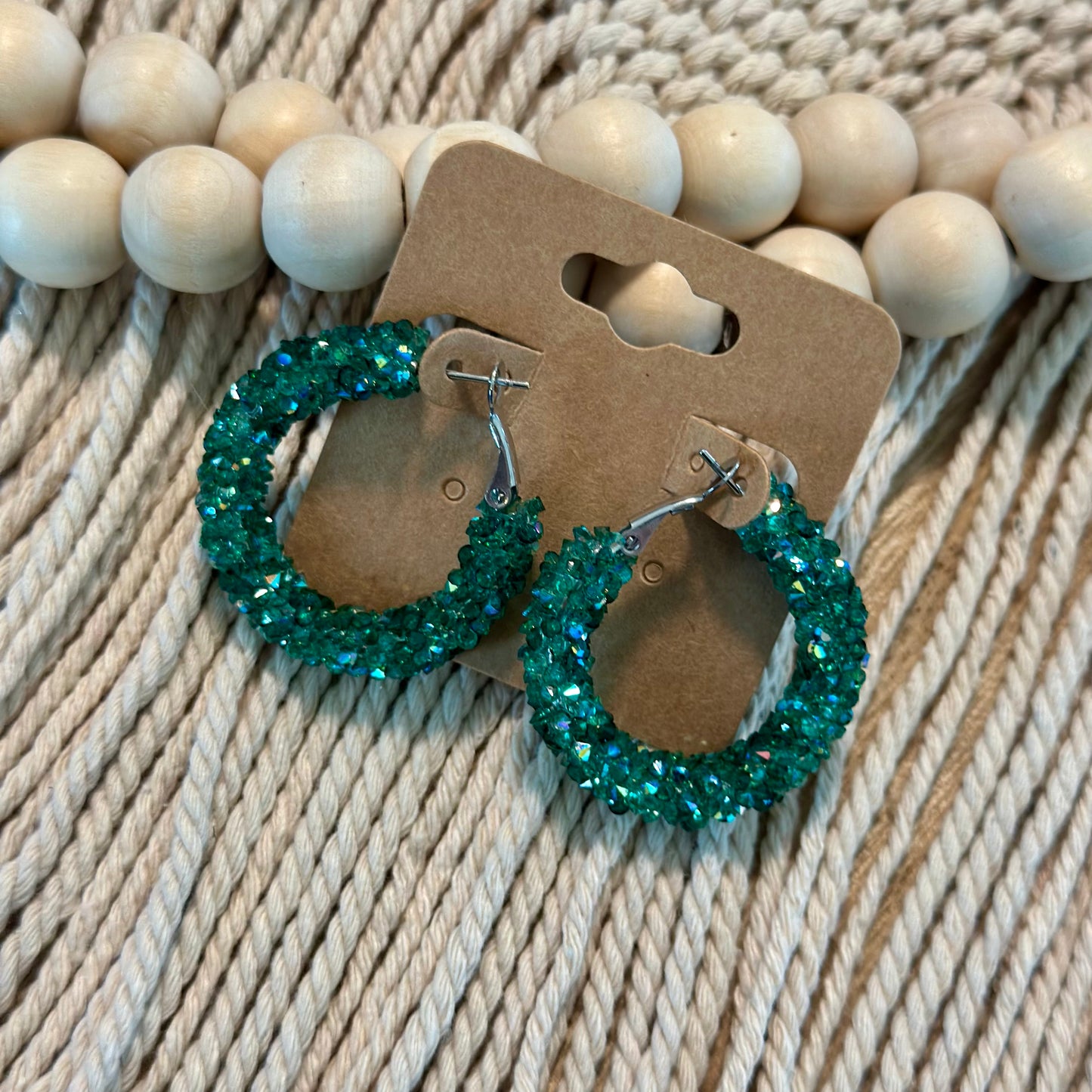 Clear Emerald Chunky Rhinestone Hoops
