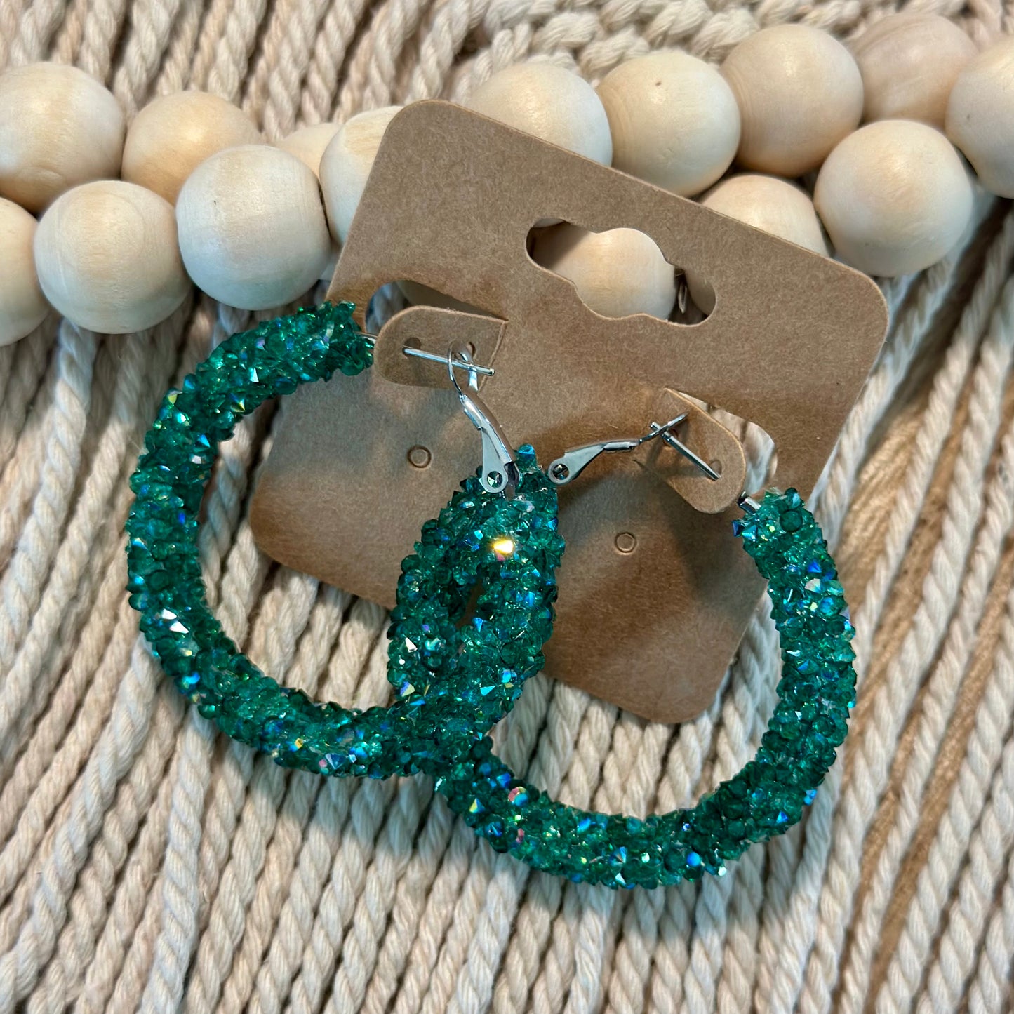 Clear Emerald Chunky Rhinestone Hoops