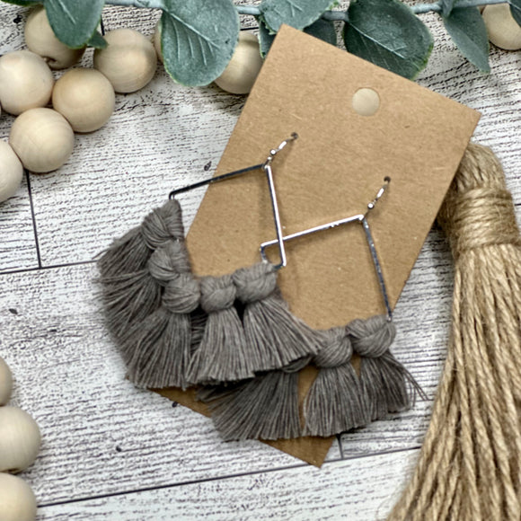 Macrame- Grey on Silver Square