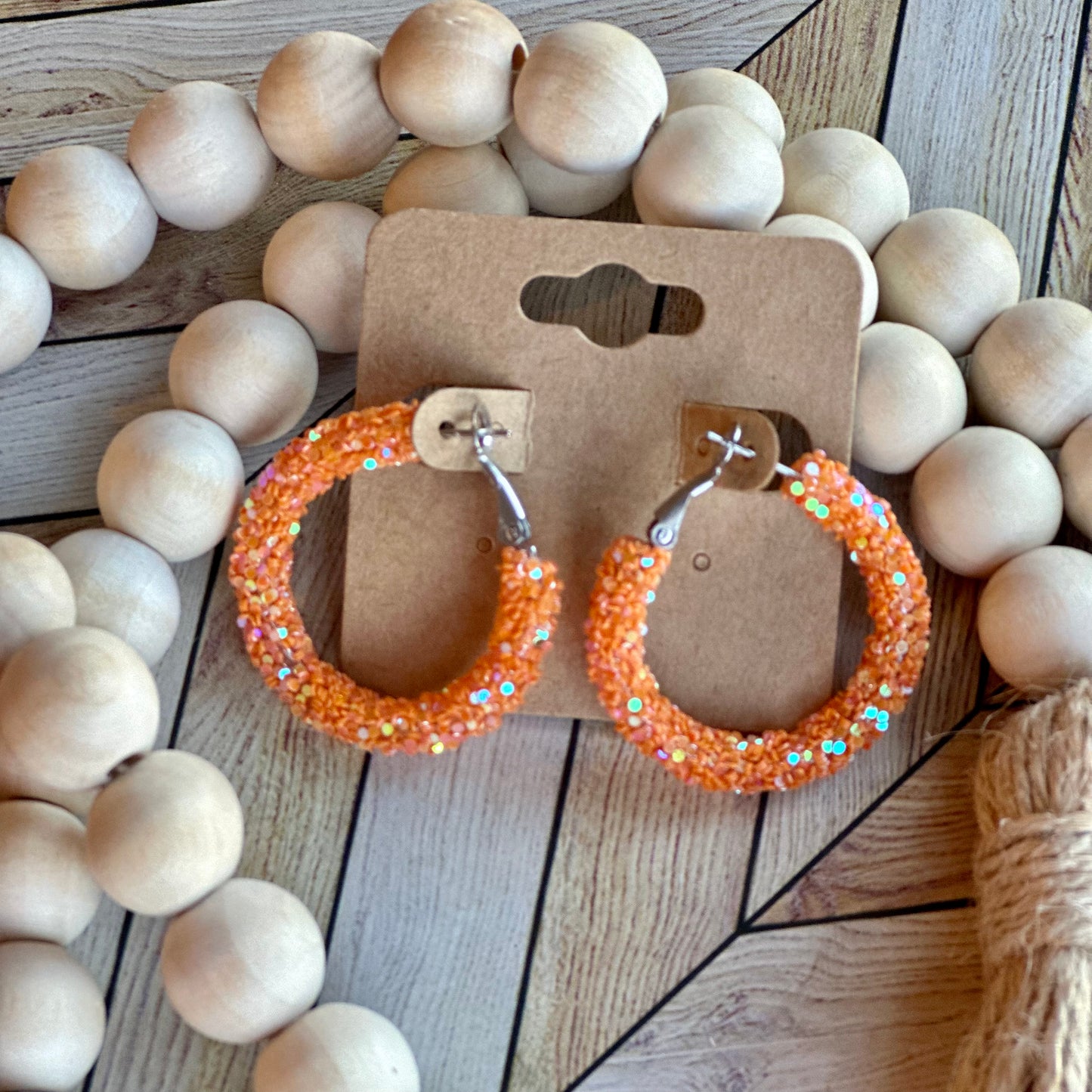 Orange Glitter Hoops