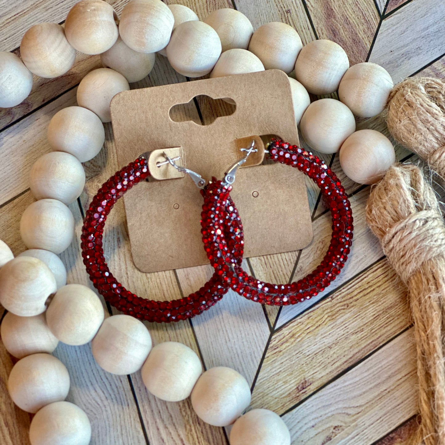 Red Rhinestone Hoops