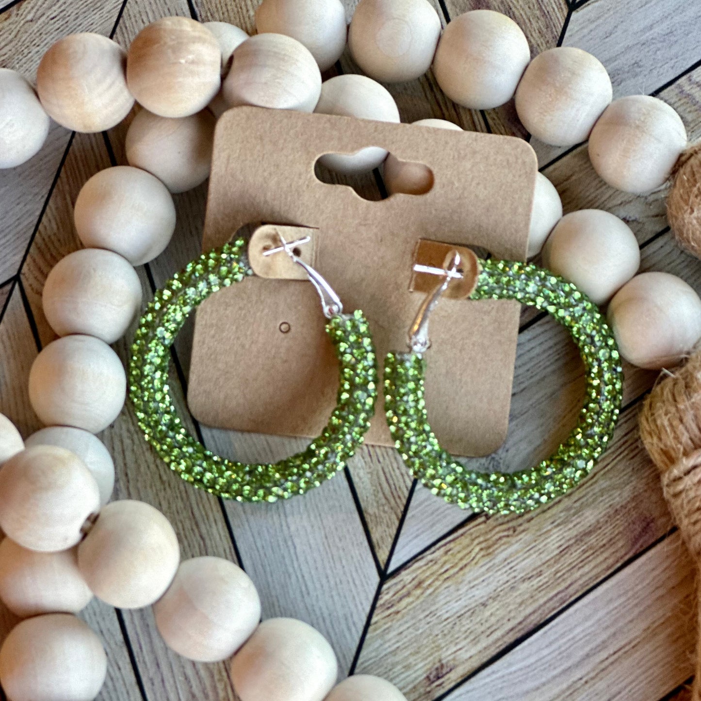 Lime Green Rhinestone Hoops