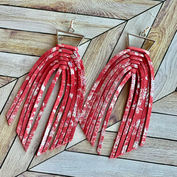 Red with Silver Braided Fringe